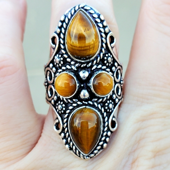 New Tiger Eye 925 Silver Statement Ring. - Picture 9 of 13